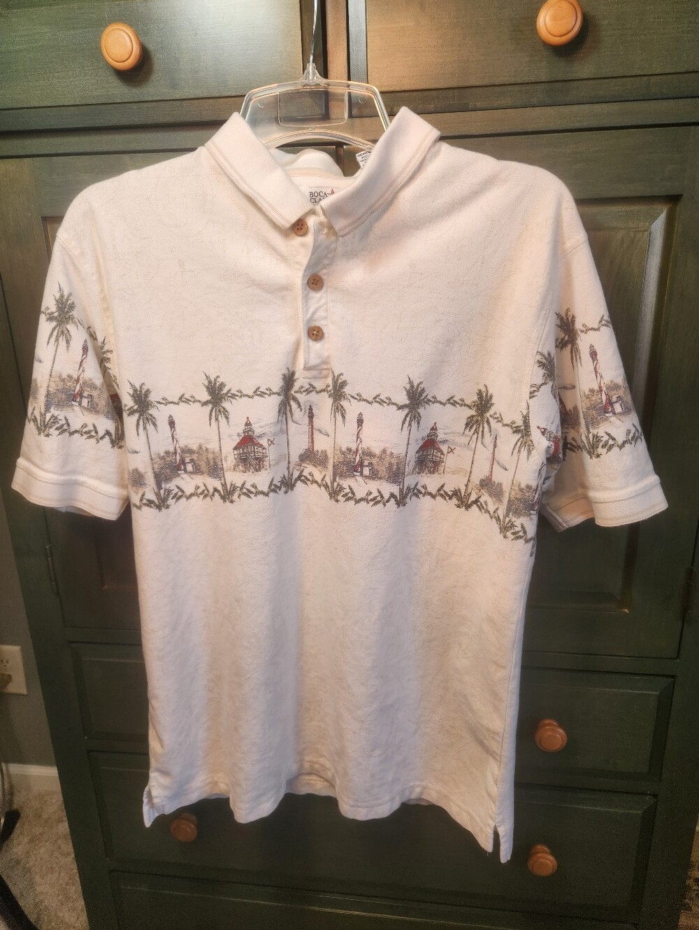 Boca Classics Men's Cream Palm-Print Polo Shirt